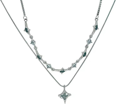 Two Piece Y2k Irregular Starlight Necklace for Women Snake Bone Chain Pendant Jewelry Collar Chain Blue...