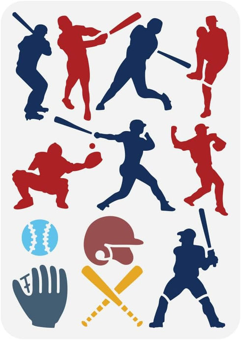 BENECREAT Baseball Player Stencil 12x8" Baseball Pattern Painting Template Reusable Plastic Sports Theme Stencil DIY Art Stencil for Painting on W...