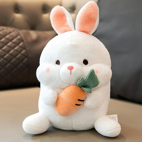 Easter Bunny Plush Toy Stuffed Rabbit Toy Sitting Short Ear Rabbit Animal Plush Doll with Carrot Realistic Bunny Decor Cuddly Cartoon Doll for Kid...