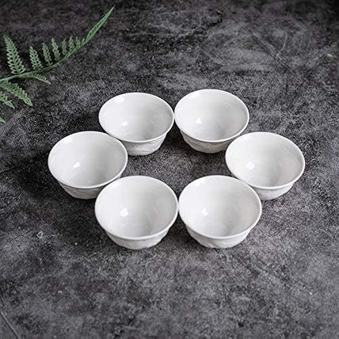 Handmake Ceramic Mini Kungfu Tea Cups, Chinese Embossed Dragon Style White Porcelain Tiny Teacups,Tea Bowl Cup set of 6...