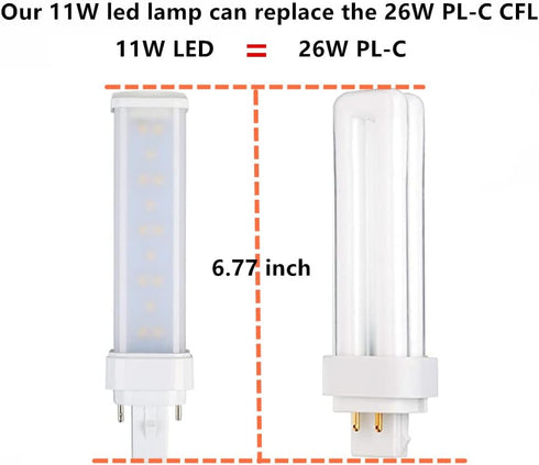 11W G24Q LED Bulb, 4 Pin CFL LED Replacement, G24Q PLC-26W Replacement, 1100LM, 120V 6000K LED Horizontal PL Bulb, Bypass The Ballast (Remove The ...