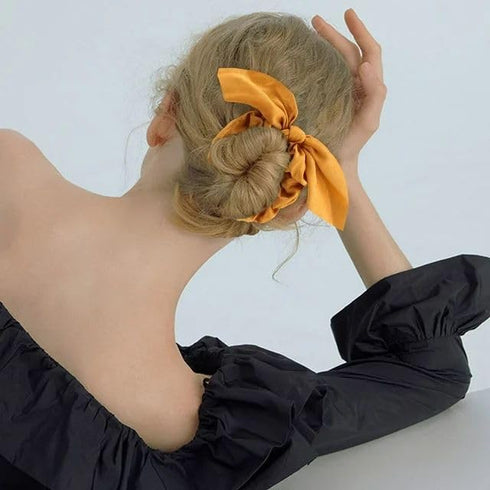 2Pcs Yellow Silk Hair Ties,Hair Bows,Butterfly Bow Scrunchies - Ideal for Parties and Everyday Use,Elastic Band Silk Scrunchies for Hair,Hair Ties...