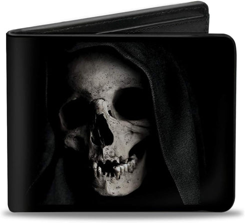 Buckle-Down Men's Wallet, Bifold, Grim Reaper Face Youre Next Black Grays Red, Vegan Leather, 4.0" x 3.5"...