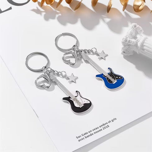 Punk Music Bass Electric Guitar Keychain, Guitar Love Heart Star Key Teens Girls Music Lovers...