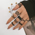 Black Knuckle Rings Set for Women Vintage Stackable Midi Rings Boho Crystal Pearl Sea Wave Finger Ring Pack...