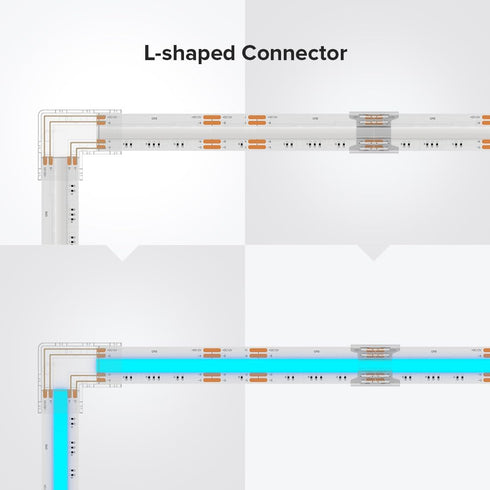 BTF-LIGHTING FCOB COB 10mm/0.39in Width LED Strip Connector Kit 6Pcs 4 Pin Transparent L-Shaped Connectors 4Pcs 4Pin Strip to Strip Connectors for...