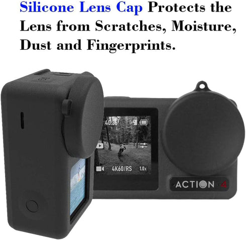 Screen Protector for DJI OSMO Action 4 Camera + Silicone Lens cap Cover, 0.3mm 9H Hardness Tempered Glass Protector, Anti-Scrach Anti-Fingerprint ...