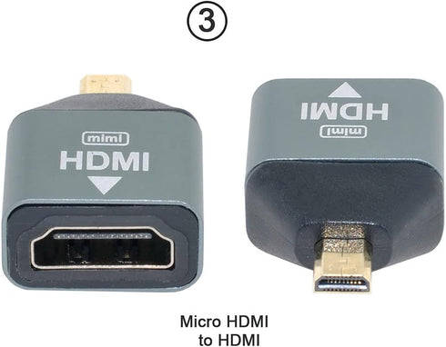 cablecc 3pcs/Set Micro & Mini HDMI to HDMI-Compatible 1.4 Female 2-in-1 Combo Adapter 4K@60hz...