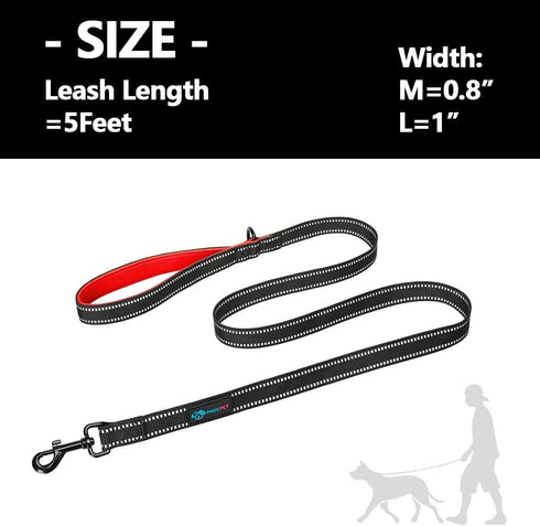 PHOEPET 5 Feet Heavy Duty Dog Leash - Reflective - Soft Padded Handle Traffic Grip for Extra Control (L,Red)...