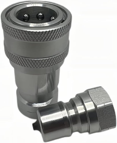 1/4" NPT ISO7241-B Hydraulic Quick Connect & Disconnect Coupler, Quick Release Coupling Set w/Dust Caps H2-63/62...