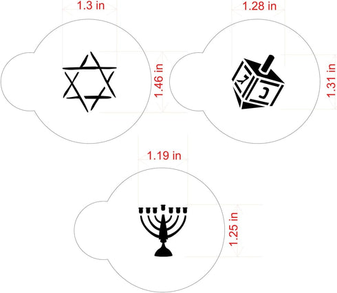 Designer Stencils Jewish Symbols Cookie and Cupcake Stencils, Small, (Dreidel, Star of David, Menorah), Beige/semi-transparent...