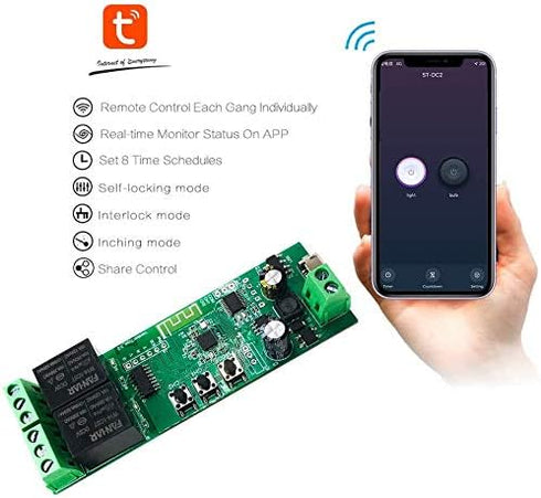 2-Channel WiFi Smart Switch Relay Module, TUYA/Smart Life App for Smart Home Remote Control, Momentary Time Adjustable, Compatible with Alexa/Goog...