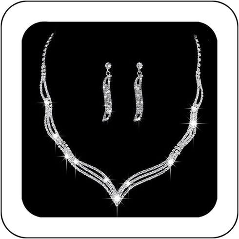 Unicra Wedding Jewelry Set Silver Rhinestone Necklace Earrings Set Prom Party Jewelry sets for Brides and Women...