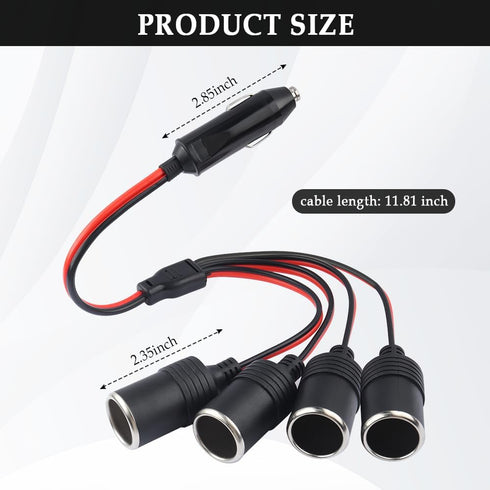 11.81 Inch Car Cigarette Lighter Splitter with 20A Fuse,1 to 4 Car Charger Splitter,Universal Power Adapter 12V Cigarette Lighter Socket for Car,T...