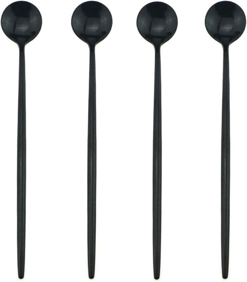 4-Piece 18/10 Stainless Steel Luxury Mirror Polished Black Colorful Long Handle Spoon Coffee Milk Spoon Stirring Spoon Silverware Flatware Cutlery...
