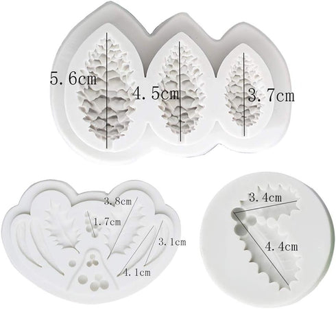 3Pcs/Set Christmas Holly Leaf & Pinecone Fondant Mold, Christmas Holly Berry Mistletoe Pine Cone Silicone Cake Cupcake Decorating Mold, Chocolate ...