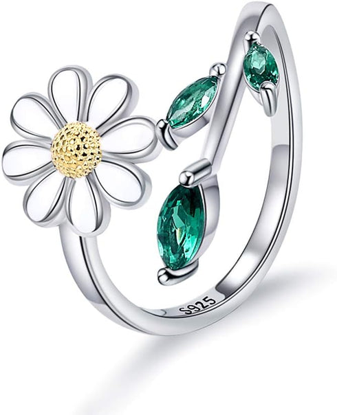 Daisy Anxiety Relieve Rings - 925 Sterling Silver You Are My Sunshine Sunflower Fidget Jewelry ADHD Stress Relieving Spinner Ring for Women...