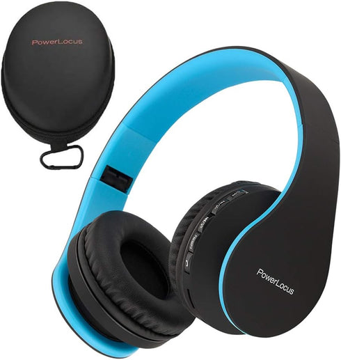 PowerLocus Wireless Bluetooth Over-Ear Stereo Foldable Headphones, Wired Headsets with Built-in Microphone for iPhone, Samsung, LG, iPad (Black/Bl...
