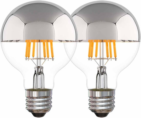 Half Chrome Light Bulb Dimmable, 6W (Equivalent 60 Watt) Decorative LED Light Bulb, G80/ G25 Globe Shape Edison Bulb, 2700K Warm White, Silver Tip...