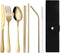 Gold Silverware Set - Portable Stainless Steel Utensils Set with Case Reusable Flatware Set For Camping Travel 7Pcs Include Chopsticks Knife Fork ...