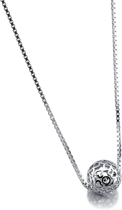 Women 925 Sterling Silver Necklace - Pattern Hollow Ball Pendant Choker- Charm Box Chain 17" - Italian Silver Fine Jewelry Gift...