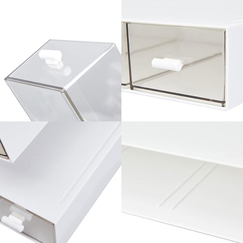 LETURE Stackable Desk Organizer, Plastic Storage Drawer for Office School Home Makeup, Pen Pencils Markers Stationery Supplies Organizers (White -...