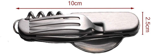 Multifunctional 6-in-1 fork and spoon corkscrew combination/outdoor camping fork/spoon/table knife Military package for hiking, survival and campi...
