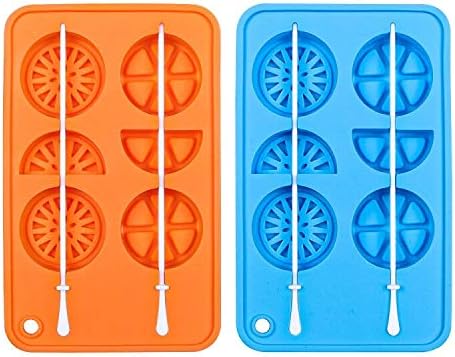 Webake Ice Cube Trays Silicone Fruit Molds, Ice Cube Fruit Popsicle Molds with Reusable Sticks, 2 Pack Giant Lollipop Mold, Fruit Shape Chocolate ...
