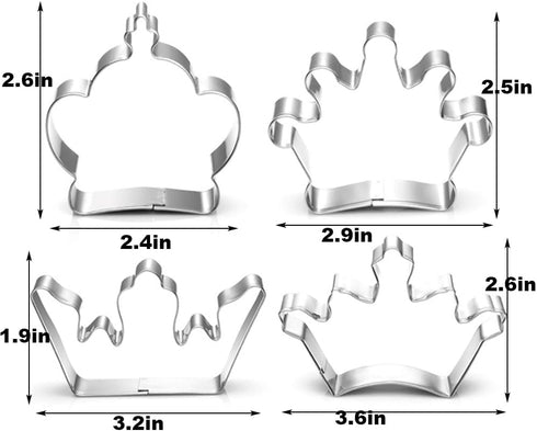 4-Piece Crown Cookie Cutter Set, Stainless Steel Biscuit Cutters, King Crown, Queen Crown, Prince Crown and Princess Crown...