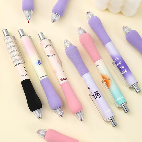 6Pcs Cute Pens Kawaii Gel Pens Retractable Korean Pens Fine Point Smooth Writing Pens 0.5 Black Soft Grip Quick Dry Ink Aesthetic Office School Su...
