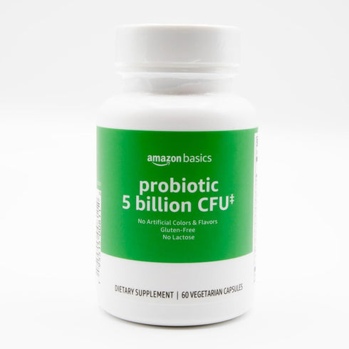 Amazon Basics Probiotic 5 Billion CFU, 8 Probiotic strains with 60 mg Prebiotic Blend, 60 Count Vegetarian Capsules, 2 Month Supply, Supports Heal...