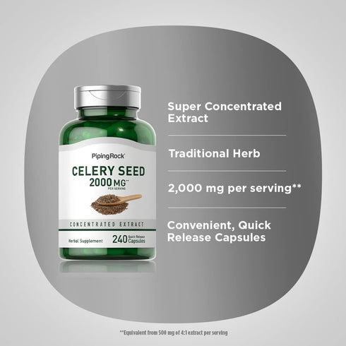 Piping Rock Celery Seed Extract Capsules | 2000mg | 240 Count | Concentrated Herbal Supplement | Non-GMO, Gluten Free...