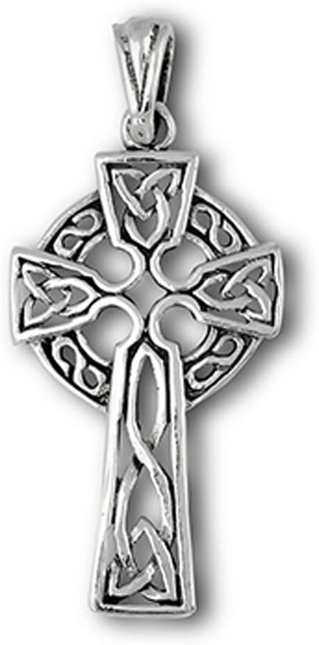 Cross Celtic Pendant .925 Sterling Silver Renaissance Traditional Trinity Charm...