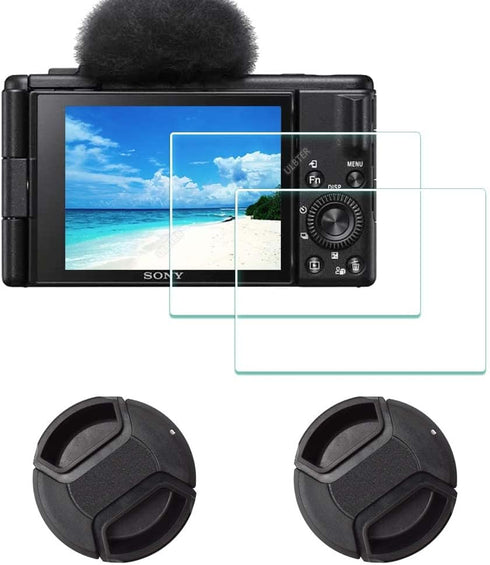 Screen Protector for Sony ZV-1F Vlog Camera & Lens Cap Cover 0.3mm 9H Hardness Tempered Glass Cover Anti-Scrach Anti-Fingerprint Anti-Dust Anti-Bu...