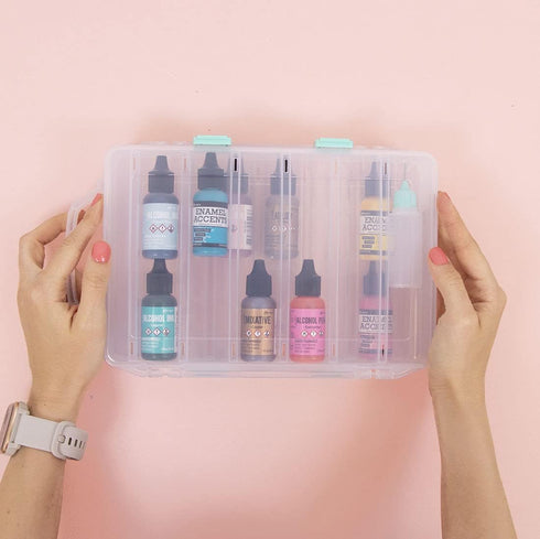 Craftelier - Portable Clear Case with Handle for 2 Tray Alcohol Inks with 24 Paint Pots Capacity | Approximate Dimensions 23.5 x 15.5 x 4.7 cm - (...