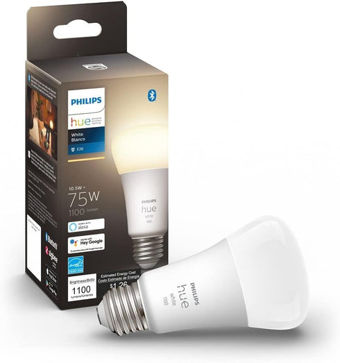 Philips Hue Smart 75W A19 LED Bulb - Soft Warm White Light - 1 Pack - 1100LM - E26 - Indoor - Control with Hue App - Works with Alexa, Google Assi...
