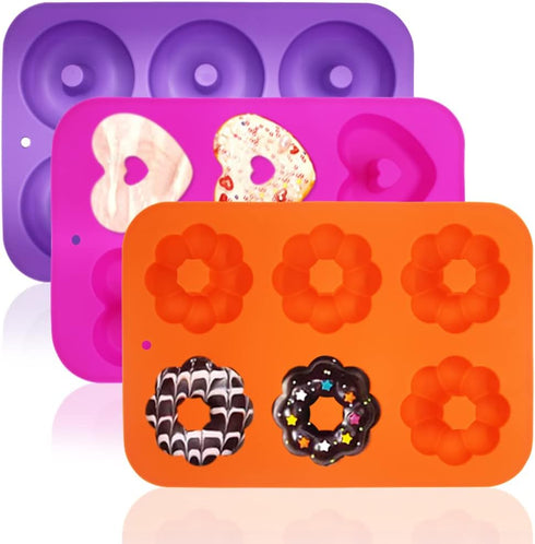 3 Pack Silicone Donut Pan for Baking Donut Maker, Silicone Pancake Mold Non-stick Doughnut Pan Muffin Cupcake Bagel Making Tray...