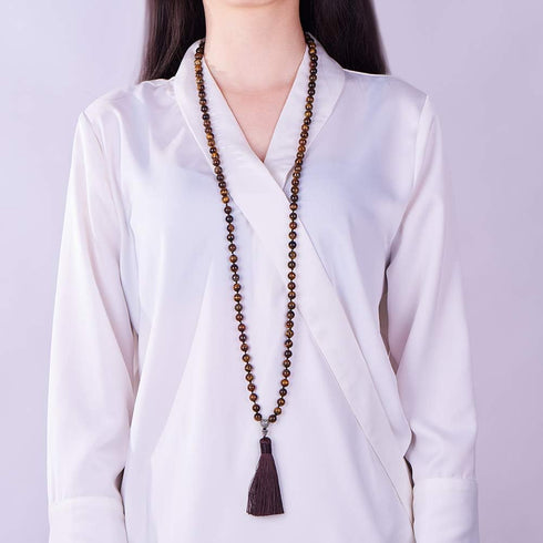 SUNNYCLUE 1 Set 108 Tiger Eye Gemstone Mala Beads/Buddha Beaded Necklace Jewelry Making Kit - DIY Make 1 Hand Knotted Prayer Tassel Pendant Neckla...