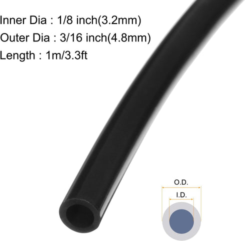 1m(3.3ft) 3mm(1/8") ID x 4.8mm(3/16") OD Silicone Tubing Black Industrial Plastic Tubing Pure Silicone Hoses for Pump Siphoning Draining Irrigatio...
