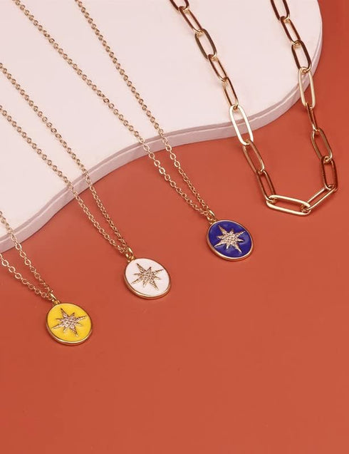 14K Gold Plated Sun Coin Pendant Necklace for Women, Layered Paperclip Necklaces, Bohemian Birthstone Zirconia, Jewelry gift for Graduation/Birthd...