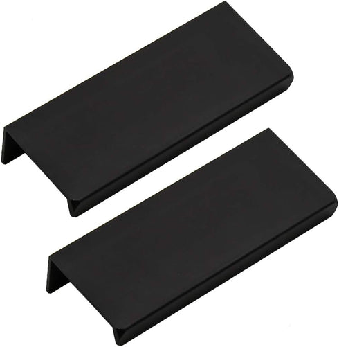 LC LICTOP 80mm/3.15" Black Modern Style Finger Edge Tab Pull Handle Door Knobs Drawer Pulls Aluminum Matte (2Pcs)...