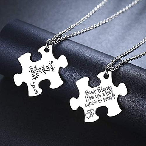 2PCS Friends Necklaces for 2 - Side by Side Or Miles Apart BFF Friendship Matching Puzzle Necklace Set Long Distance Friendship Gifts for Women...