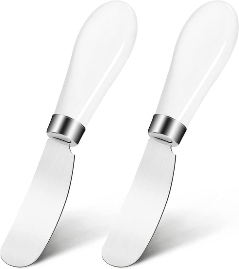 Butter Knife(2 Pcs), Porcelain Handle, Stainless Steel Cheese Spreader, Butter Spreader Knives Set...