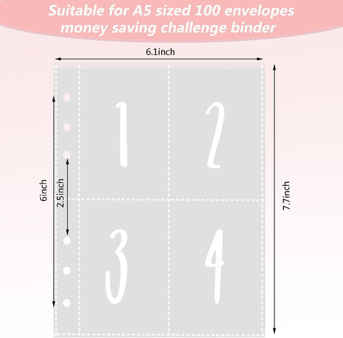 50 Sheets 100 Envelopes Money Saving Challenge for A5 6 Ring Binder Inserts Replacement, Savings Binder Accessories, Plastic Clear Binder Sleeves,...