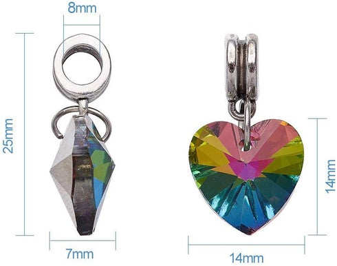 KISSITTY 50-Piece Glass Dangle Heart Pendants Large Hole Randomly Assorted Color 1 inch (25mm with Bail Hanger) Fit European Style Jewelry Making...