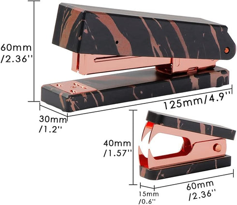Office Stapler Staples Remover Set, Marble Black Print Rose Gold Tone Desk Executive Manual Staplers and Staple Remover Tool for Desktop Accessori...
