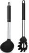 TeamFar Silicone Pasta Fork and Ladle Spoon Set, 2 Pcs Large Nonstick Kitchen Utensils with Stainless Steel Handle for Cooking, Draining, Serving ...