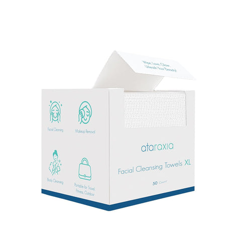 ataraxia Disposable Face Towels XL, Cotton Clean Towel for Face Travel Pack of 50, 10x12'' Extra Thick Soft Facial Cleansing Towelettes Wipes for ...