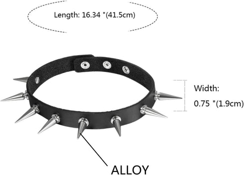 Flongo Gothic Black Rivet Leather Spiked Necklace Neckband Choker, Unisex Spike Studded Punk Rock Biker Wide Strap Leather Collar Necklace, Rivets...