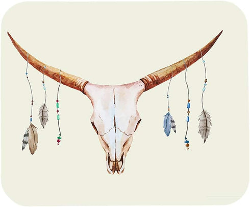 EKOBLA Mousepad Cow Skull Mouse Pad Bull Boho Design Colorful Feather Tribal Western Animal Cool Gaming Mouse Pad Non-Slip Rubber Base Thick Mouse...